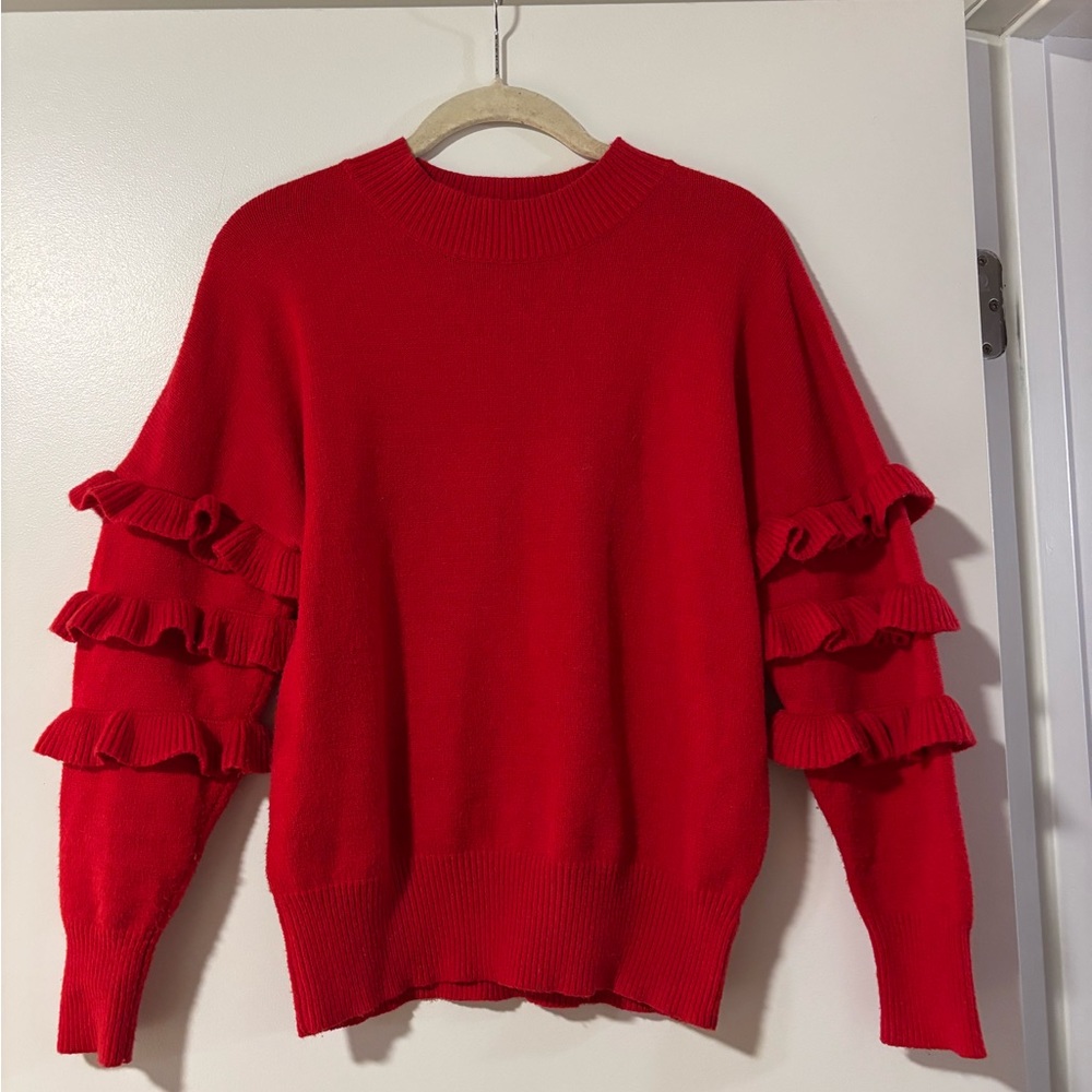 Line & Dot Red Ruffled Crew Neck Sweater - Picture 5 of 6